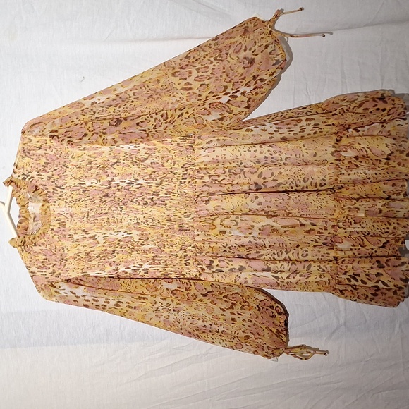 other Dresses & Skirts - Animal Print Midi Dress, Boho With Ruffles, Long Sleeves, Sz 6, NWOT